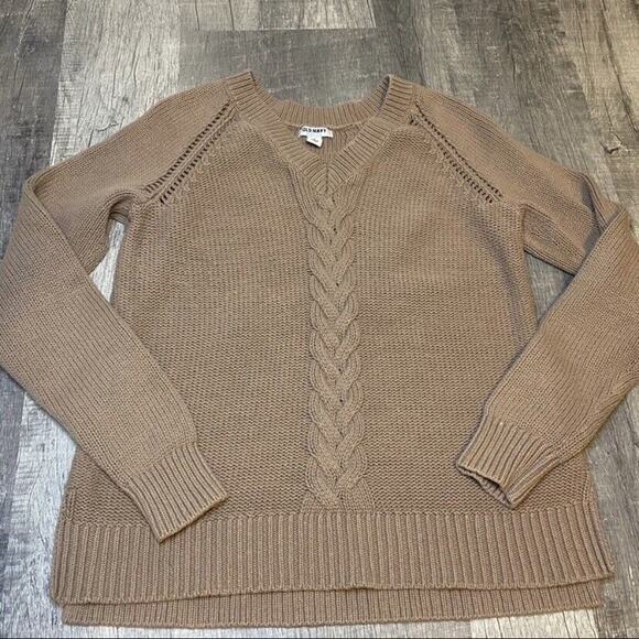Old Navy Sweater Womens Size M Cable Knit Long Sleeve Tan Brown - Picture 4 of 12